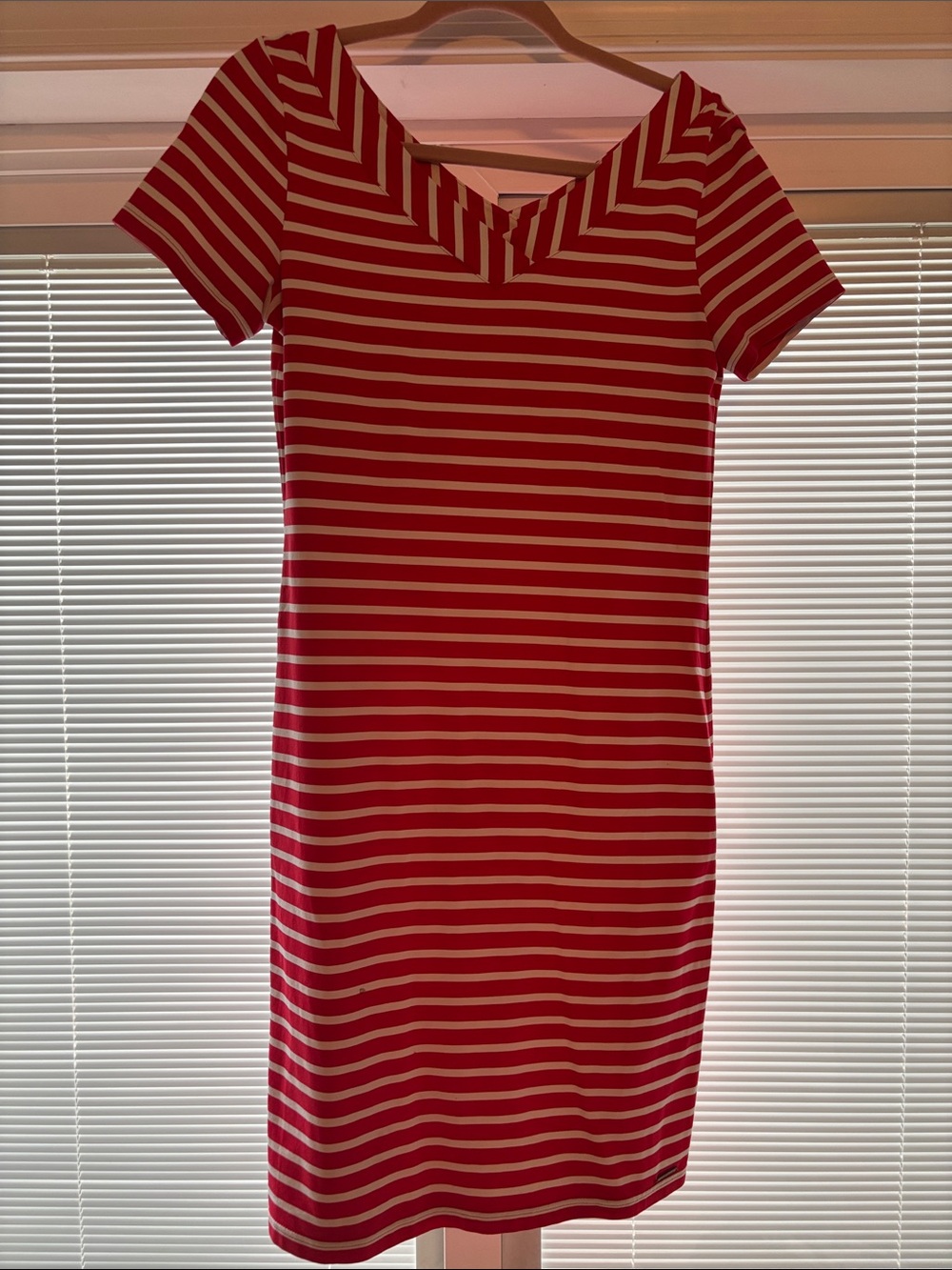 Saint James Red and White Striped V-Neck Short Dress
